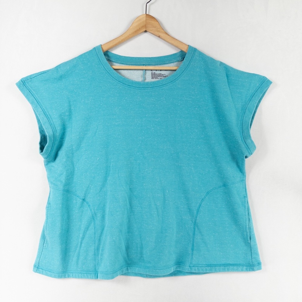 LIVI Sweatshirt Womens Sz 2X Blue Short Sleeve Side Pockets Active Casual